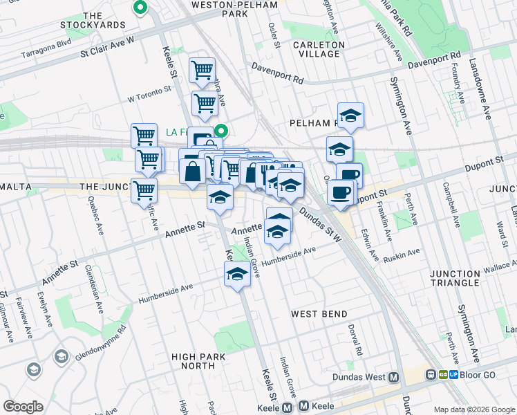 map of restaurants, bars, coffee shops, grocery stores, and more near in Toronto