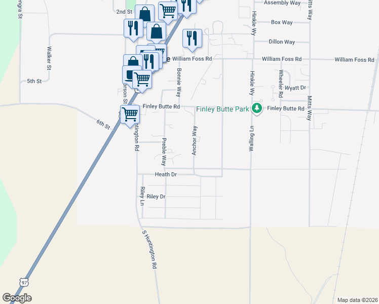 map of restaurants, bars, coffee shops, grocery stores, and more near 16488 Carter Court in La Pine