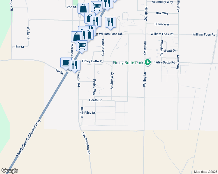 map of restaurants, bars, coffee shops, grocery stores, and more near 16488 Carter Court in La Pine