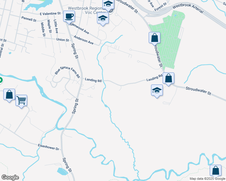 map of restaurants, bars, coffee shops, grocery stores, and more near 320 Landing Road in Westbrook