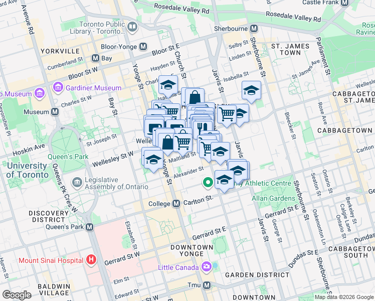 map of restaurants, bars, coffee shops, grocery stores, and more near in Toronto