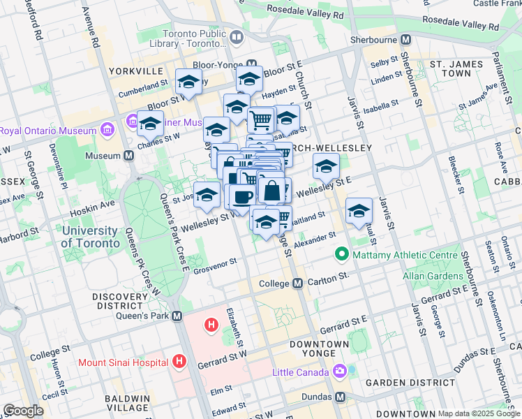 map of restaurants, bars, coffee shops, grocery stores, and more near in Toronto