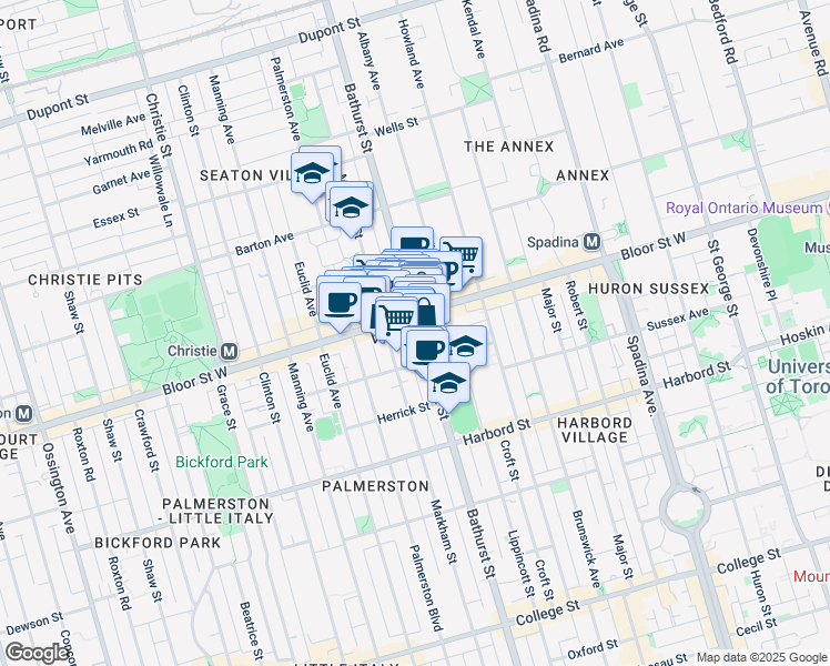 map of restaurants, bars, coffee shops, grocery stores, and more near 770 Bathurst Street in Toronto