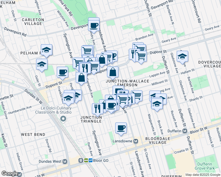map of restaurants, bars, coffee shops, grocery stores, and more near 275 Lappin Avenue in Toronto