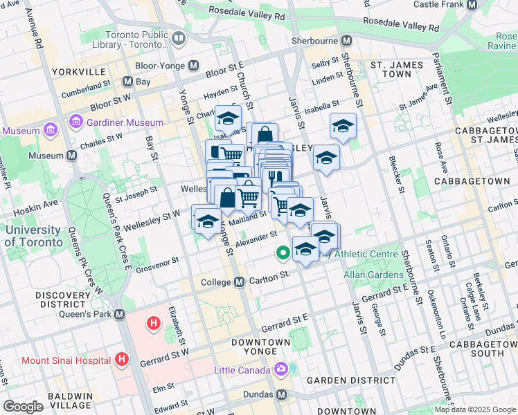 map of restaurants, bars, coffee shops, grocery stores, and more near 6 Luscombe Lane in Toronto