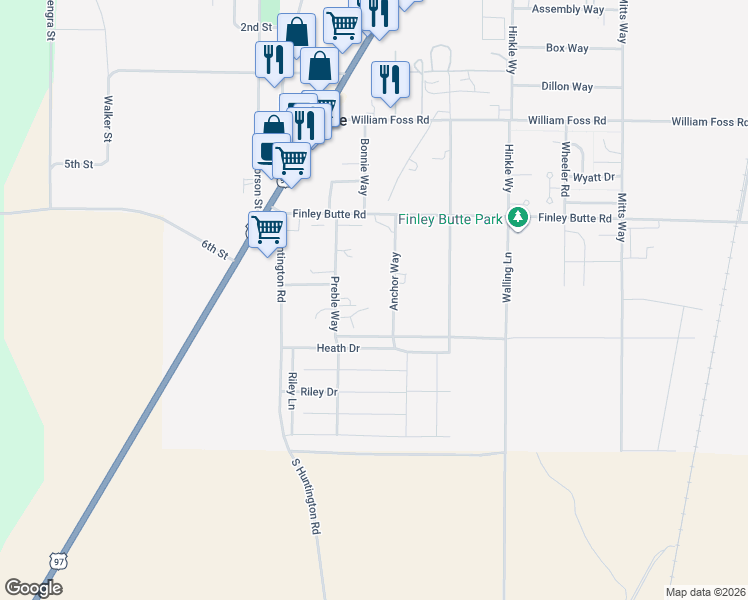 map of restaurants, bars, coffee shops, grocery stores, and more near 16488 Carter Court in La Pine