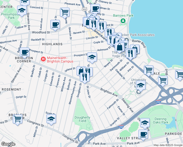 map of restaurants, bars, coffee shops, grocery stores, and more near 24 Wadsworth Street in Portland