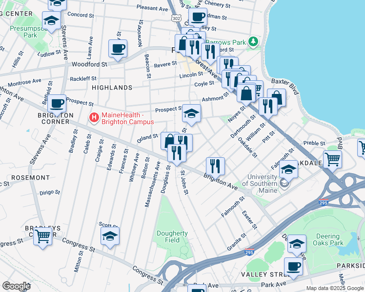 map of restaurants, bars, coffee shops, grocery stores, and more near 24 Wadsworth Street in Portland