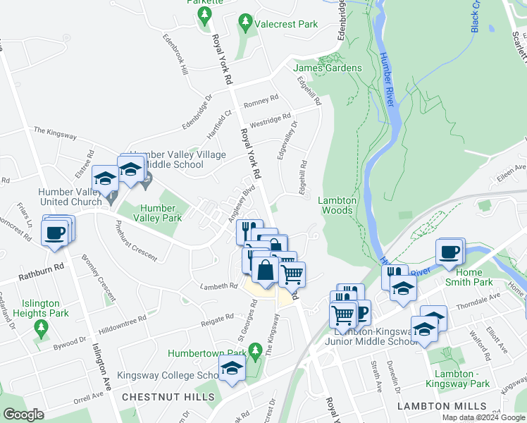 map of restaurants, bars, coffee shops, grocery stores, and more near in Toronto