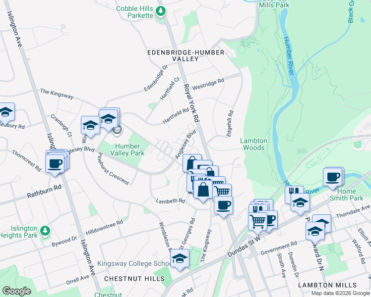 map of restaurants, bars, coffee shops, grocery stores, and more near in Toronto