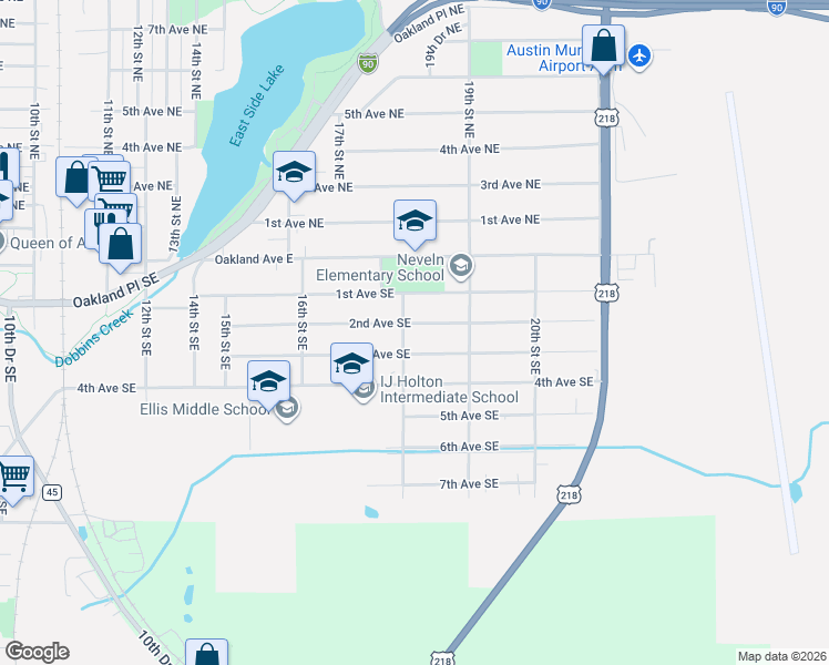 map of restaurants, bars, coffee shops, grocery stores, and more near 1902 2nd Avenue Southeast in Austin