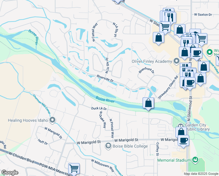 map of restaurants, bars, coffee shops, grocery stores, and more near 4891 Lake View Place in Garden City