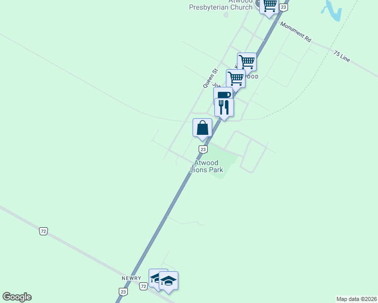 map of restaurants, bars, coffee shops, grocery stores, and more near 261 King Street in North Perth