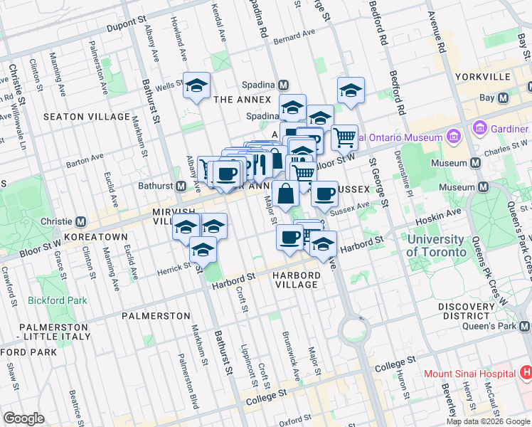 map of restaurants, bars, coffee shops, grocery stores, and more near in Toronto