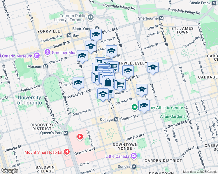 map of restaurants, bars, coffee shops, grocery stores, and more near in Toronto