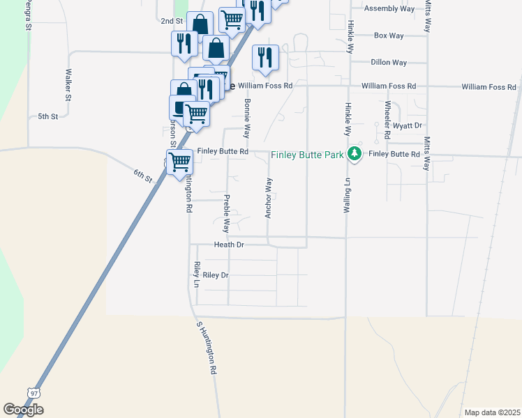 map of restaurants, bars, coffee shops, grocery stores, and more near 16488 Carter Court in La Pine