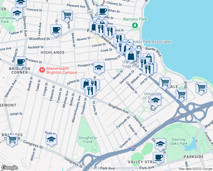 map of restaurants, bars, coffee shops, grocery stores, and more near 108 Noyes Street in Portland