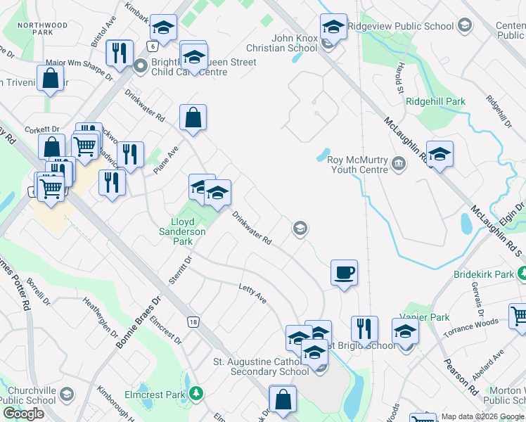 map of restaurants, bars, coffee shops, grocery stores, and more near 94 White Tail Crescent in Brampton