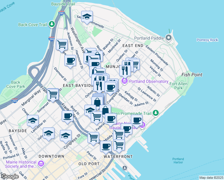 map of restaurants, bars, coffee shops, grocery stores, and more near in Portland