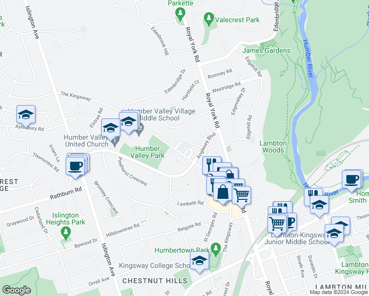 map of restaurants, bars, coffee shops, grocery stores, and more near in Toronto