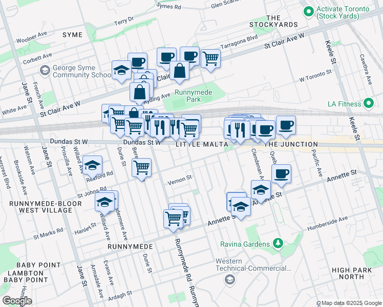 map of restaurants, bars, coffee shops, grocery stores, and more near 275 Gilmour Avenue in Toronto