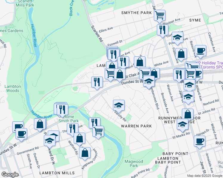 map of restaurants, bars, coffee shops, grocery stores, and more near in Toronto