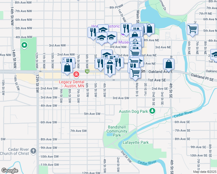 map of restaurants, bars, coffee shops, grocery stores, and more near 404 2nd Avenue Southwest in Austin