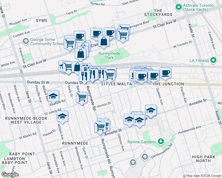 map of restaurants, bars, coffee shops, grocery stores, and more near 275 Gilmour Avenue in Toronto