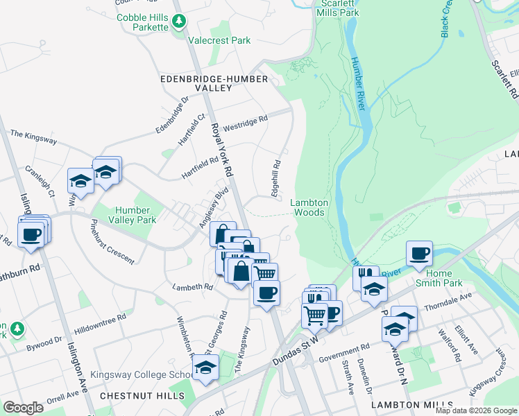 map of restaurants, bars, coffee shops, grocery stores, and more near in Toronto