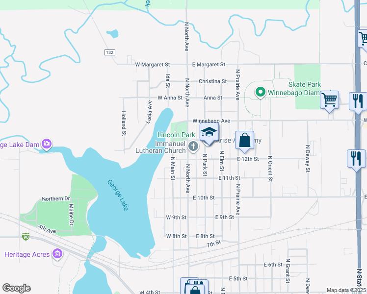 map of restaurants, bars, coffee shops, grocery stores, and more near 1221 North North Avenue in Fairmont