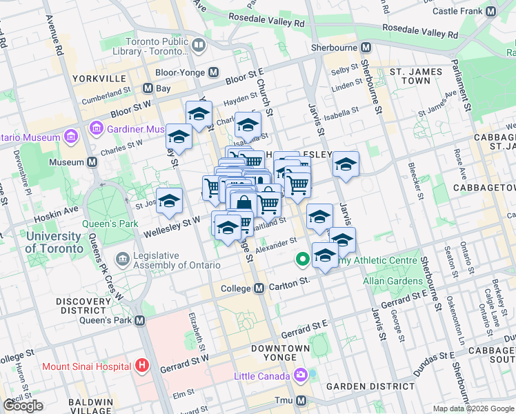 map of restaurants, bars, coffee shops, grocery stores, and more near in Toronto