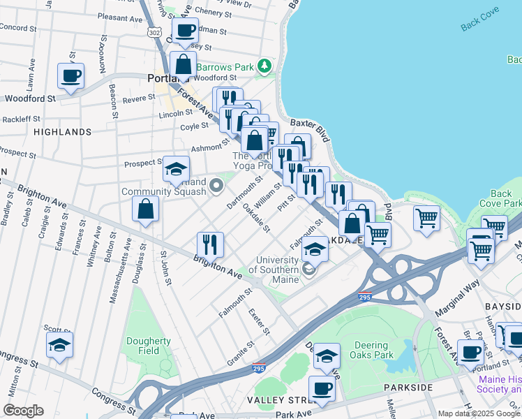 map of restaurants, bars, coffee shops, grocery stores, and more near 39 Pitt Street in Portland
