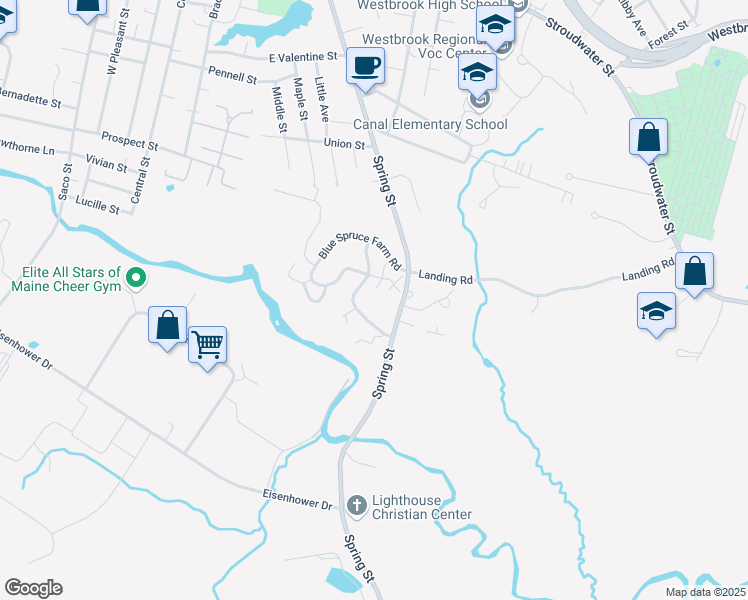 map of restaurants, bars, coffee shops, grocery stores, and more near 55 Jacqueline Way in Westbrook