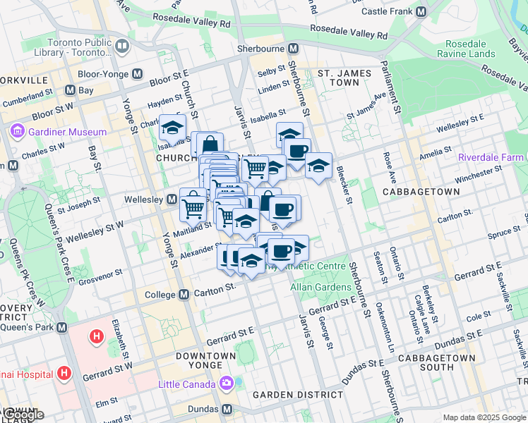 map of restaurants, bars, coffee shops, grocery stores, and more near in Toronto