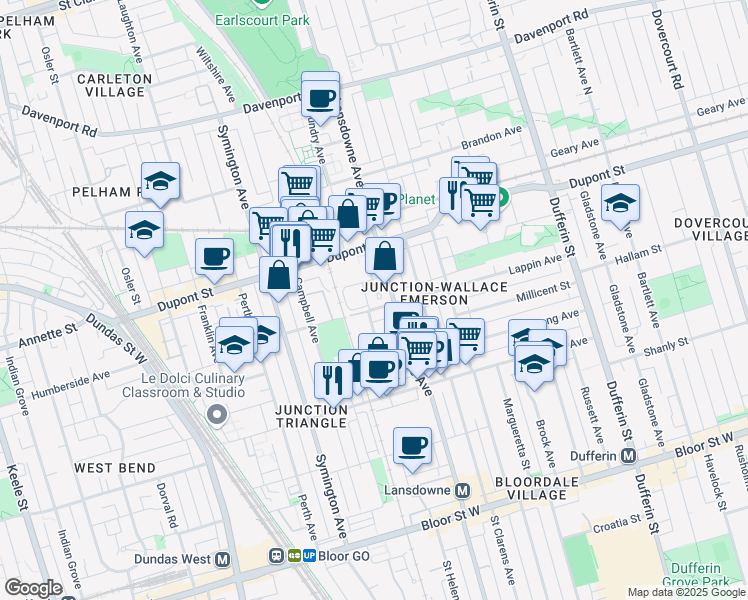map of restaurants, bars, coffee shops, grocery stores, and more near in Toronto