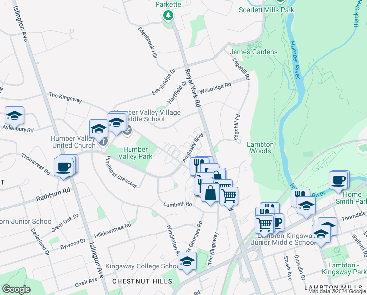 map of restaurants, bars, coffee shops, grocery stores, and more near in Toronto