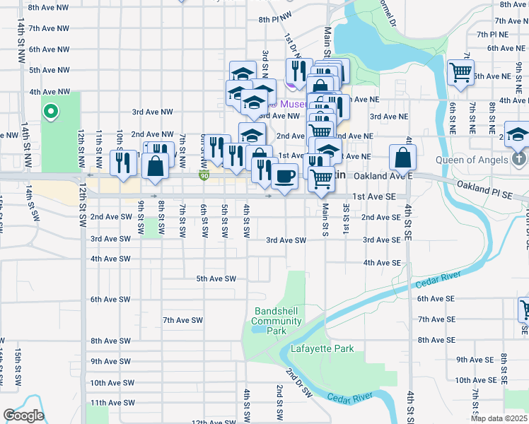 map of restaurants, bars, coffee shops, grocery stores, and more near 404 2nd Avenue Southwest in Austin