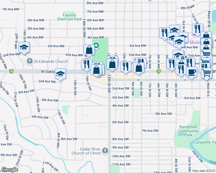 map of restaurants, bars, coffee shops, grocery stores, and more near 1206 2nd Avenue Southwest in Austin