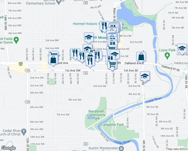 map of restaurants, bars, coffee shops, grocery stores, and more near 308 2nd Avenue Northeast in Austin