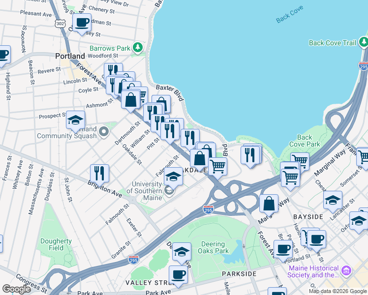 map of restaurants, bars, coffee shops, grocery stores, and more near in Portland