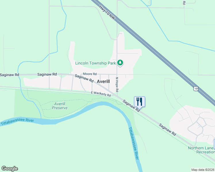 map of restaurants, bars, coffee shops, grocery stores, and more near 695 Saginaw Road in Sanford