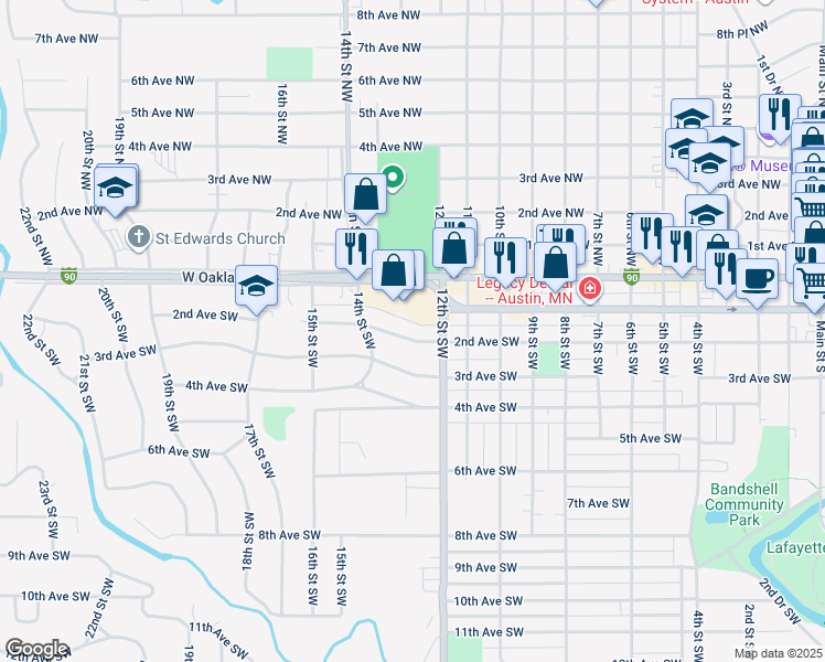 map of restaurants, bars, coffee shops, grocery stores, and more near 1306 2nd Avenue Northwest in Austin