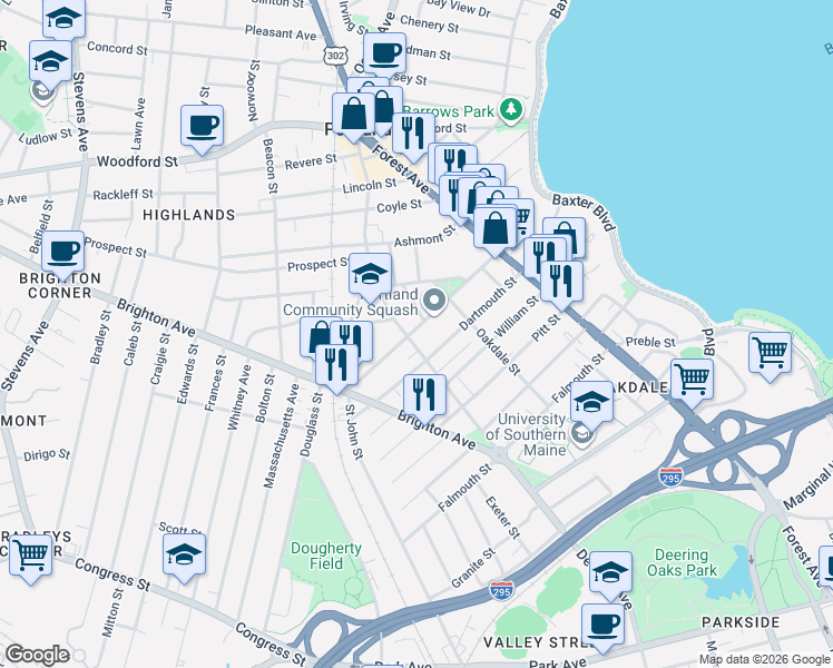 map of restaurants, bars, coffee shops, grocery stores, and more near 108 Noyes Street in Portland