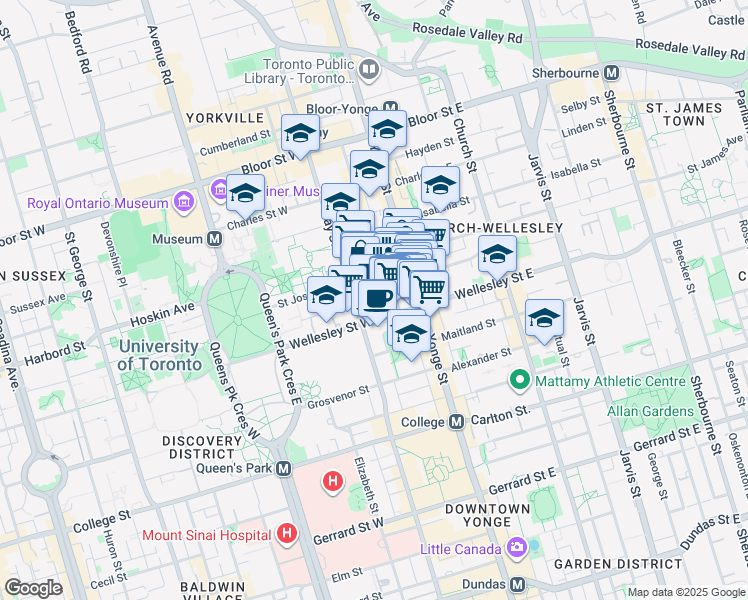 map of restaurants, bars, coffee shops, grocery stores, and more near 17 Saint Nicholas Street in Toronto