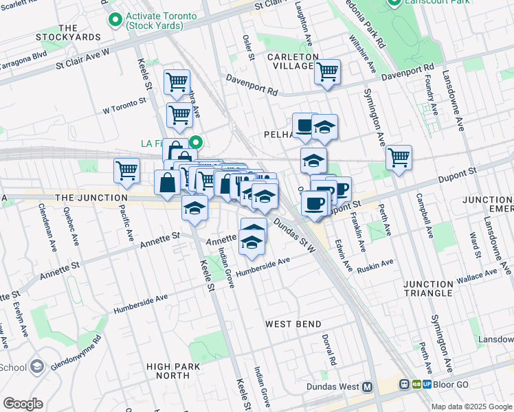 map of restaurants, bars, coffee shops, grocery stores, and more near in Toronto