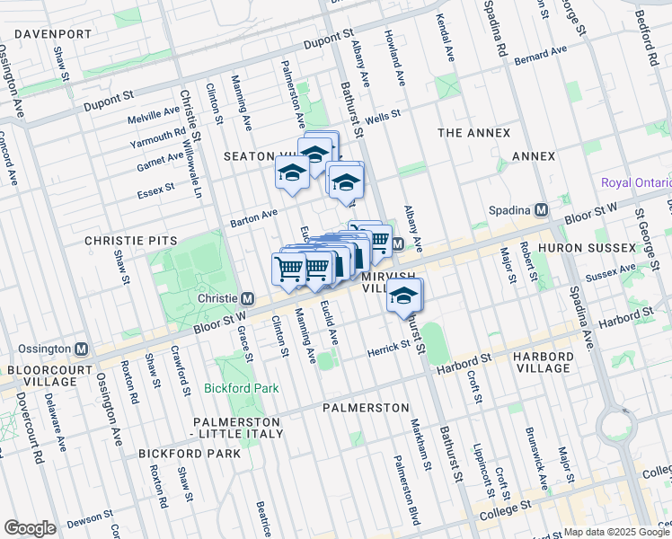 map of restaurants, bars, coffee shops, grocery stores, and more near 560 Palmerston Avenue in Toronto