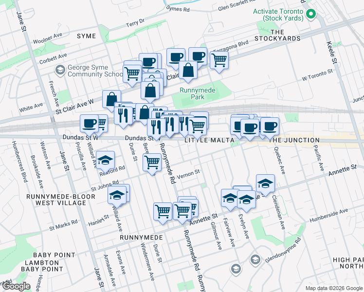 map of restaurants, bars, coffee shops, grocery stores, and more near 37 Fisken Avenue in Toronto
