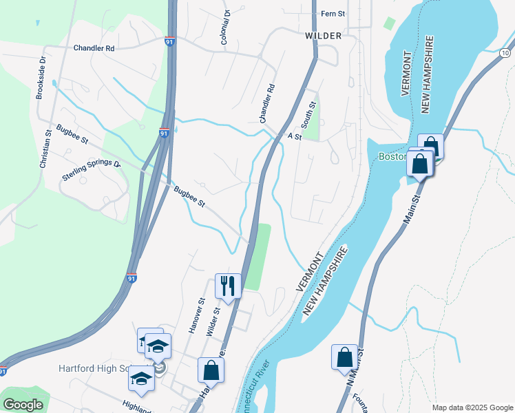 map of restaurants, bars, coffee shops, grocery stores, and more near 1149 Hartford Avenue in Hartford