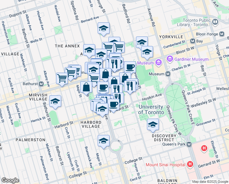 map of restaurants, bars, coffee shops, grocery stores, and more near in Toronto