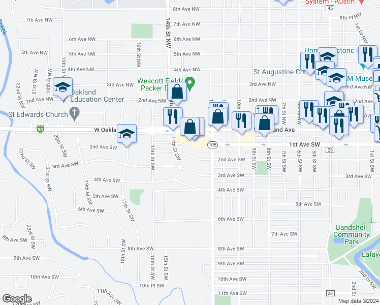 map of restaurants, bars, coffee shops, grocery stores, and more near 1306 2nd Avenue Northwest in Austin